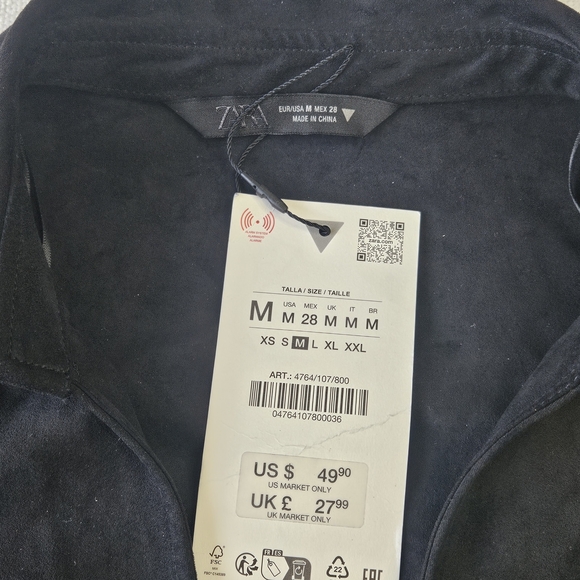 Zara Women Black Collared Long Sleeve Viscose Blazer Drawstring 90s Size M - Picture 2 of 10